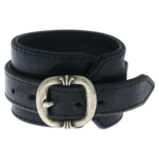 Chrome Hearts R& Tiny Buckle Gunslinger Leather Bracelet Choker Black Silver in Black Leather from The Reluxe, photo 1 of 1