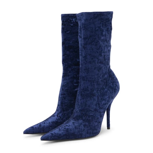 Balenciaga Crushed Velvet Knife Boots 40 in Blue Velvet from Blue Spinach, photo 1 of 1