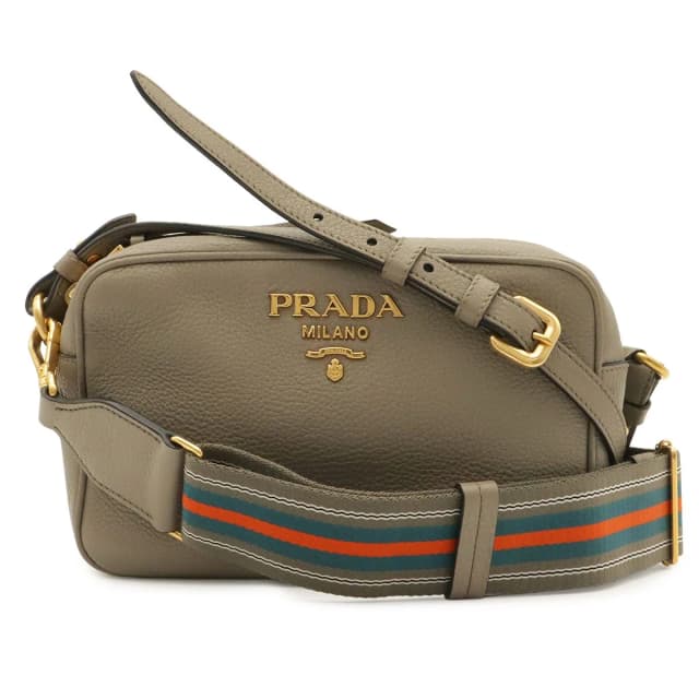 Prada Logo Vitello Daino Shoulder Bag Pochette 2-Way Clutch Striped Leather in Leather from The Reluxe, photo 1 of 1