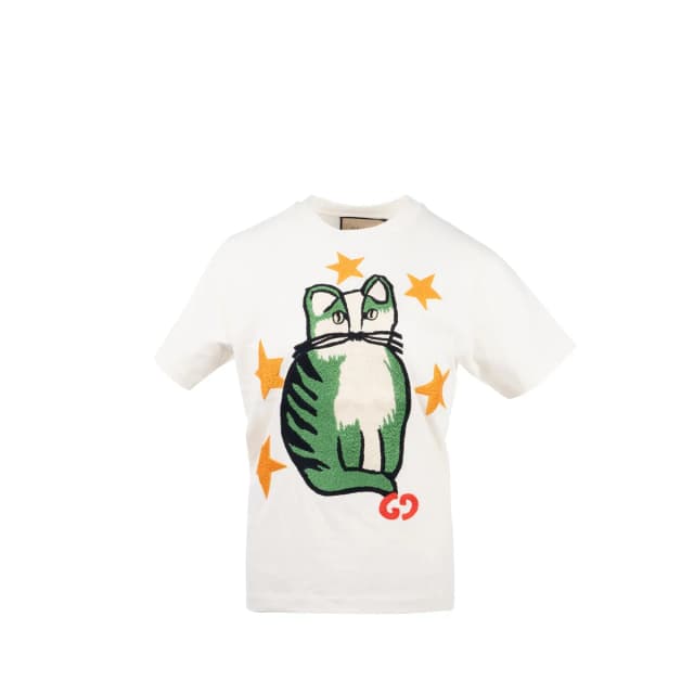 Gucci Size XS GG Logo/Cat/Star Embroidered T-shirt Cotton White/Multicolour in White from EMIER, photo 1 of 1