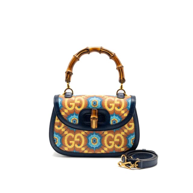 Gucci Medium Bamboo 1947 Top Handle Bag 100th Anniversary Kaleidoscope Canvas/Leather… in Blue Canvas from EMIER, photo 1 of 1