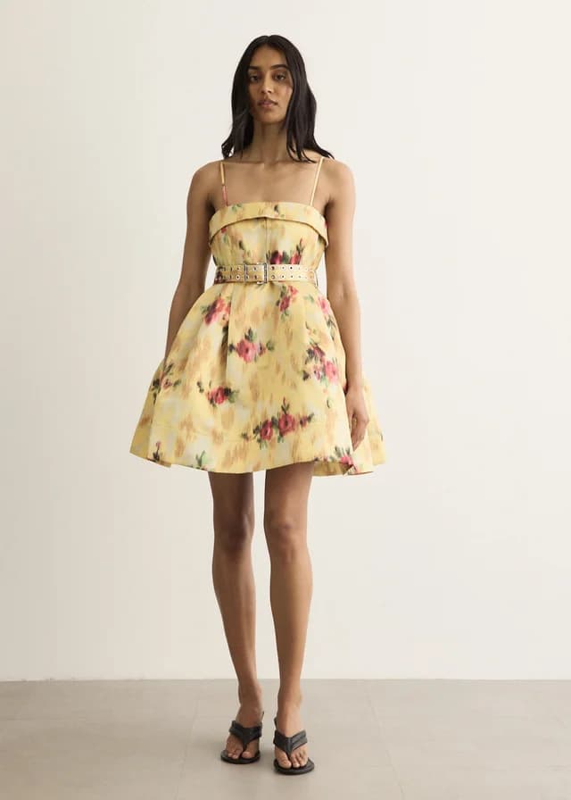 Ganni Printed Duchesse Bubble Mini Dress in Aurora 01F, image 1 of 1 from Incu