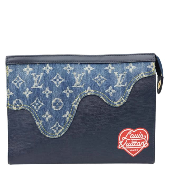Louis Vuitton X NIGO Voyage MM Denim Drip Pochette Navy Blue in Navy Denim from Dallas Designer Handbags, photo 1 of 1