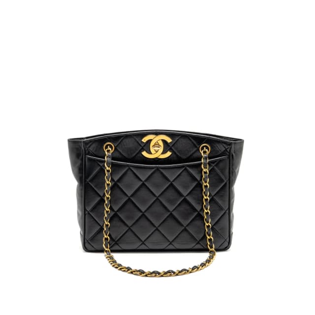 Chanel vintage chain tote bag Quilted lambskin black GHW in Black Lambskin from EMIER, photo 1 of 1