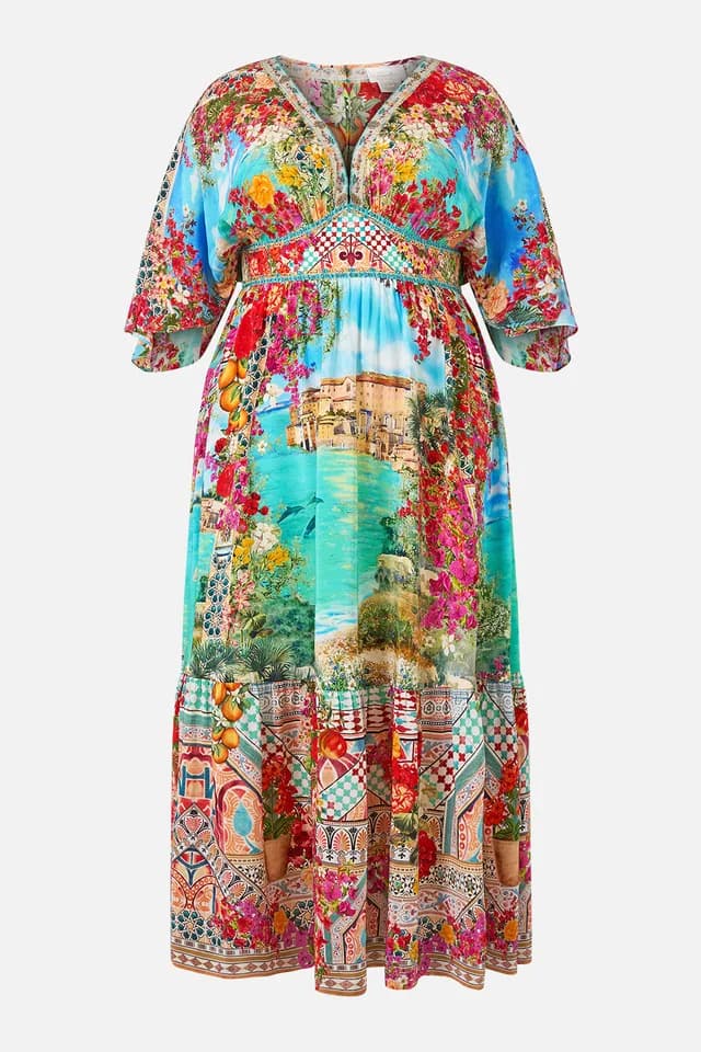 Camilla eBoutique WAISTED DRESS WITH HEM RUFFLE MEET ME IN MALLORCA, image 1 of 1 from CAMILLA