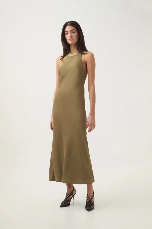 AJE Tanya Chained Midi Dress in KHAKI, image 1 of 1 from Aje