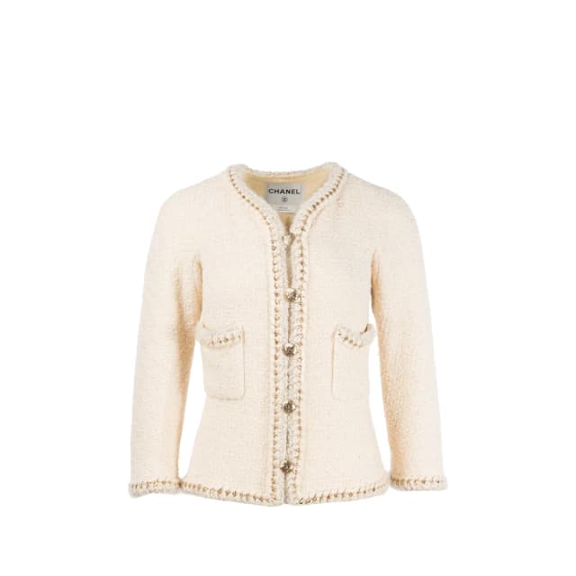 Chanel Size 36 Tweed Pattern Evening Jacket Wool Ivory GHW in White Tweed from EMIER, photo 1 of 1