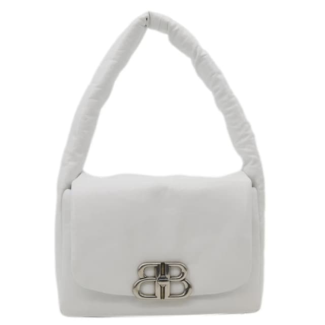 Balenciaga Monaco Calfskin Leather Shoulder Bag White in White Calfskin from Dallas Designer Handbags, photo 1 of 1