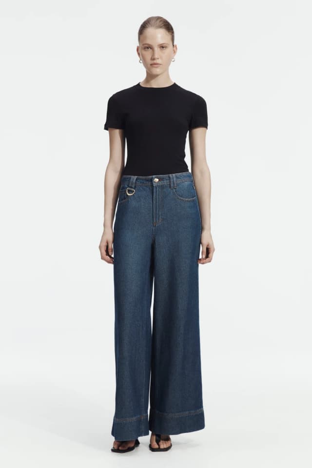 AJE Landon Wide Leg Jean in WASHED INDIGO, image 1 of 1 from Aje