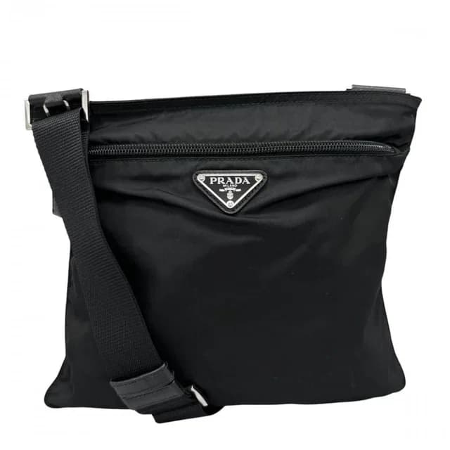 Prada Shoulder Bag Triangle Logo Crossbody Nylon Black Silver in Black Nylon from The Reluxe, photo 1 of 1