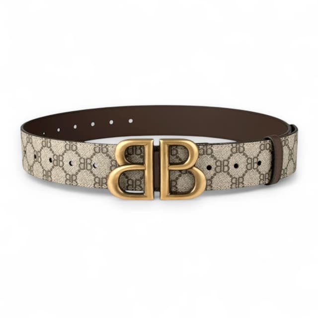 Gucci x Balenciaga Beige & Ebony BB Supreme Monogram Canvas & Leather Belt in Beige Canvas & Leather from Designer Archives, photo 1 of 1