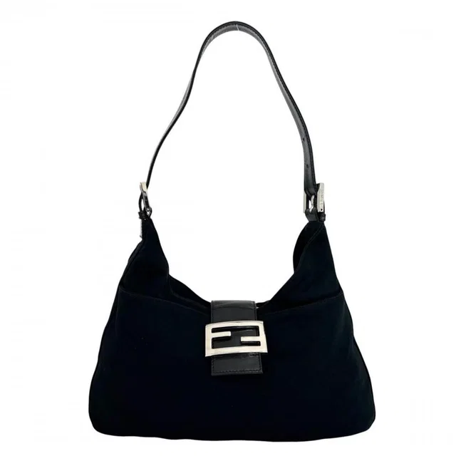 Fendi Shoulder Bag Mamma Baguette FF Logo 2348 Cotton Jersey Black Silver in Black from The Reluxe, photo 1 of 1