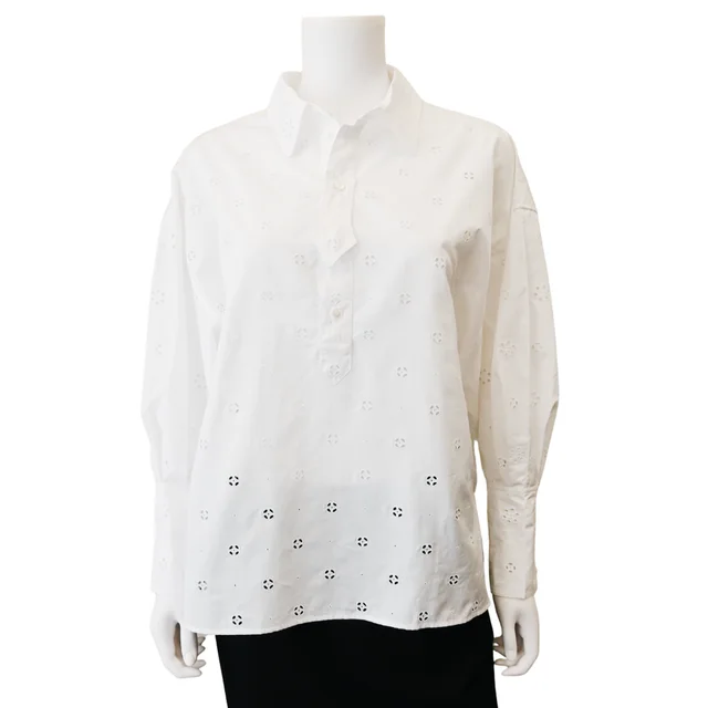Celine White Eyelet Embroidered Cotton Poplin Shirt in White from Clotheshorse Anonymous, photo 1 of 1