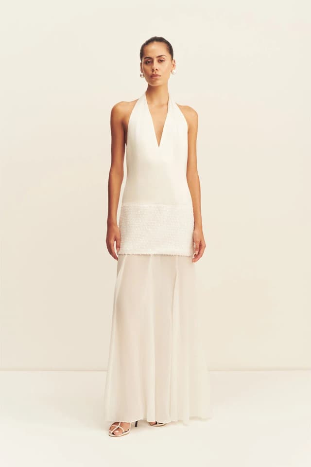 Shona Joy BIANCA HALTER PLUNGED MAXI DRESS - IVORY, image 1 of 1 from Shona Joy