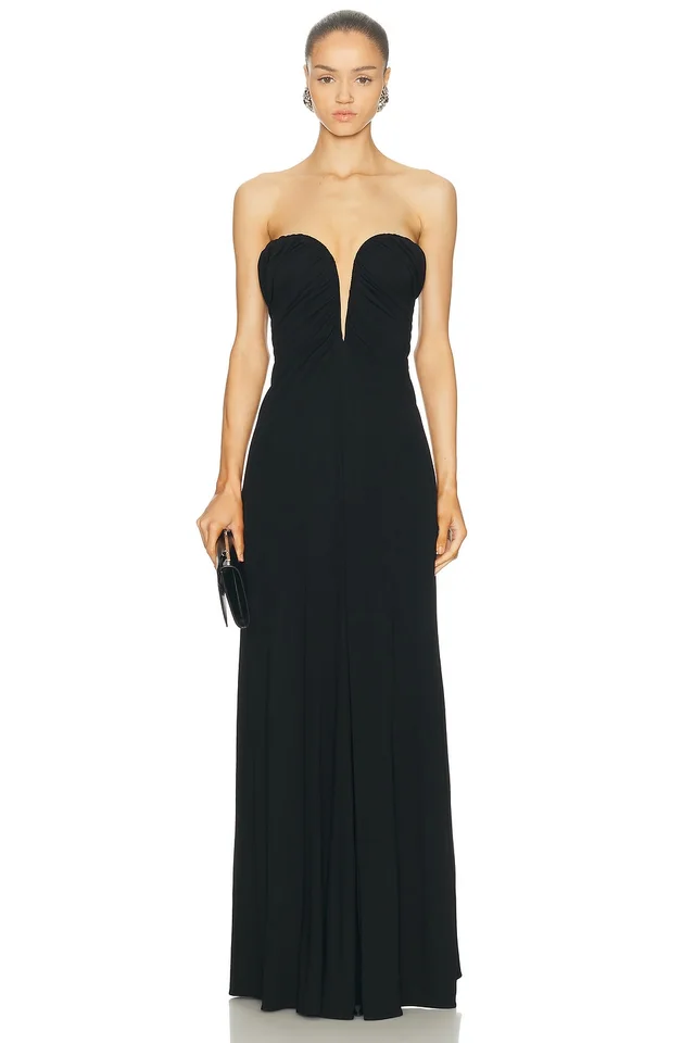 Atlein Bustier Ruched Gown in Black, image 1 of 1 from FWRD