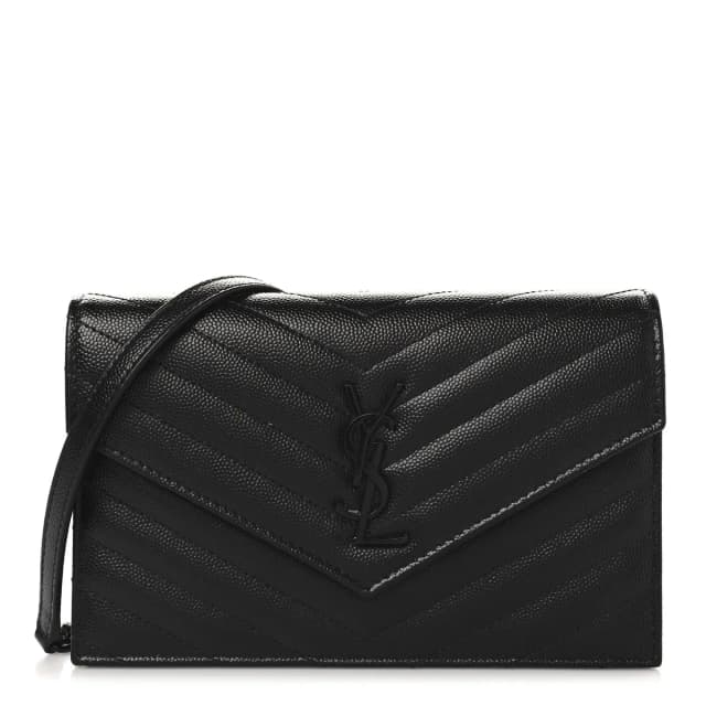 Saint Laurent Grain De Poudre Matelasse Chevron Envelope Bag - Black in Black from H&T, photo 1 of 1