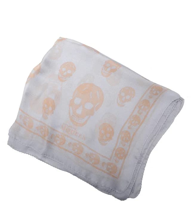 Alexander McQueen Classic Skull Scarf Silk Chiffon, Sky/Blush, image 1 of 1 from Cultstatus