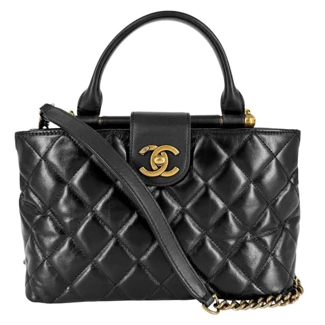 Chanel 2-Way Quilted Turnlock Shoulder Bag Crossbody CC Logo Leather Black in Black Leather from The Reluxe, photo 1 of 1
