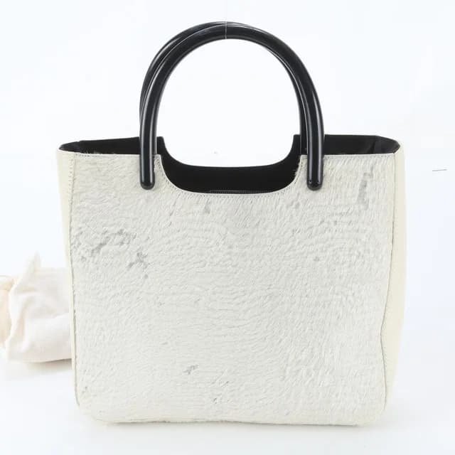 Prada White Tag Triangle Logo Calf Hair Tote Bag Shoulder in White from The Reluxe, photo 1 of 1