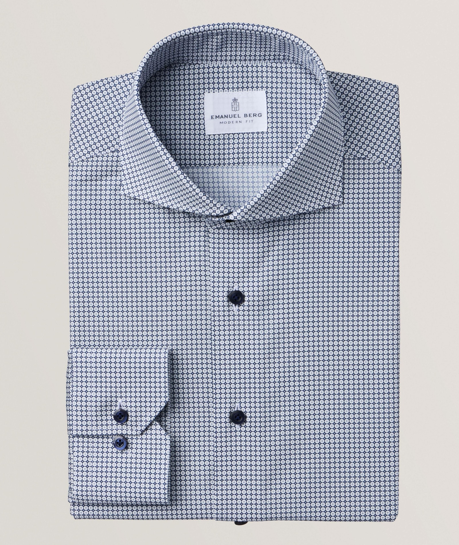 Emanuel Berg Harvard Geometric Luxury Dress Shirt in Blue Cotton & Cotton Blends, image 1 of 1 from Harry Rosen