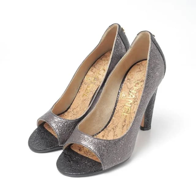 Chanel Pumps c Open Toe Shoes CC Logo Metallic 34 from The Reluxe, photo 1 of 1
