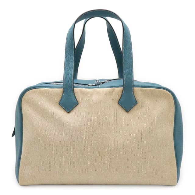 Hermès Victoria 43 Boston Bag Travel Purse Toile H Taurillon Clemence Blue in Blue Clemence leather from The Reluxe, photo 1 of 1