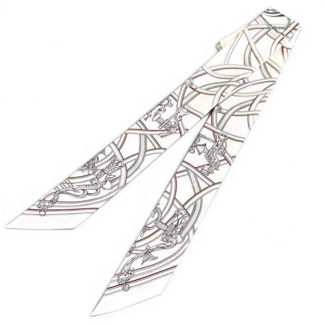 Hermès Twilly Legendary Harness Silk 100% Scarf White Red in White Silk from The Reluxe, photo 1 of 1