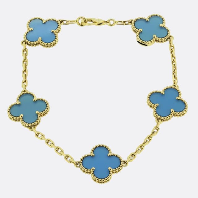 Van Cleef & Arpels Vintage Alhambra Five Motif Blue Agate Bracelet in Blue from The Vintage Jeweller, photo 1 of 1