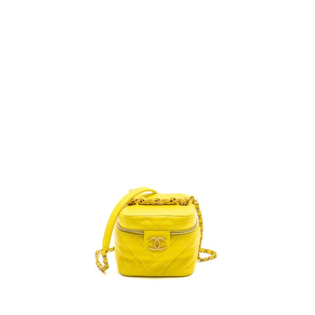 Chanel CC Vanity Case Bag Calfskin Yellow GHW (Microchip) in Yellow Calfskin from EMIER, photo 1 of 1