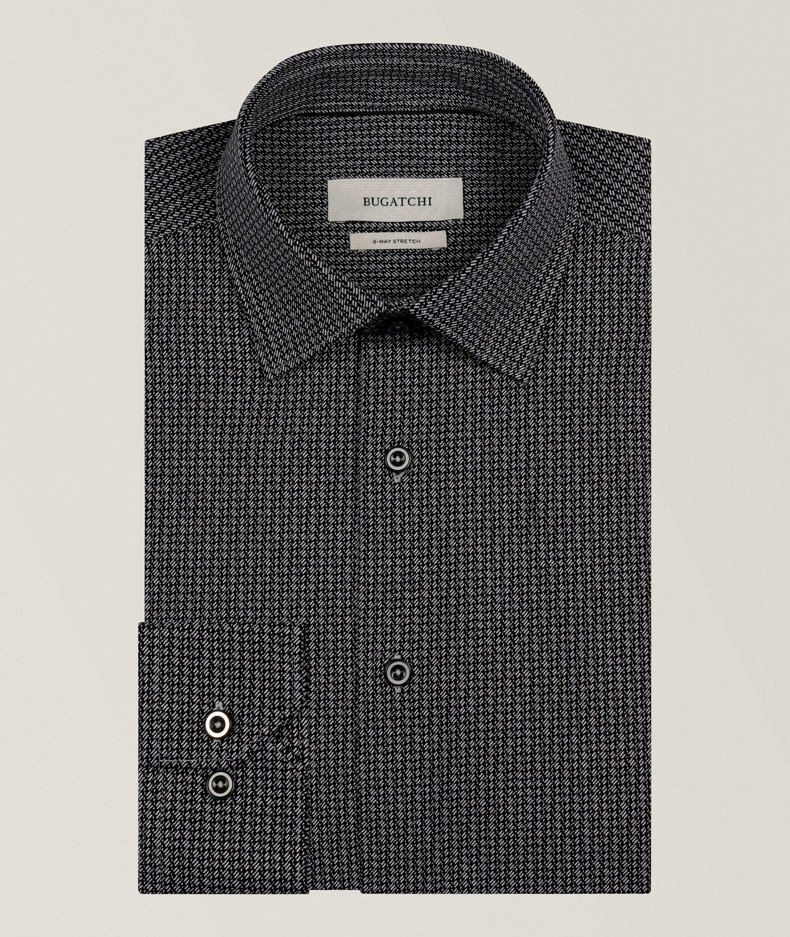 Bugatchi Miles Micro-Pattern OoohCotton Shirt in Black Cotton & Cotton Blends, image 1 of 1 from Harry Rosen