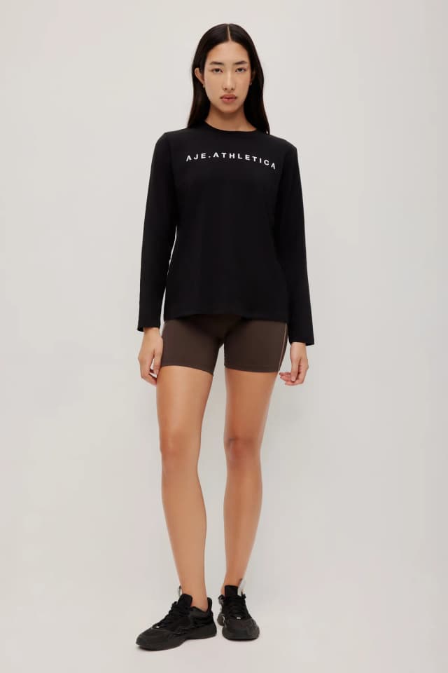 Athletica Long Sleeve Logo Tee in BLACK, image 1 of 1 from Aje