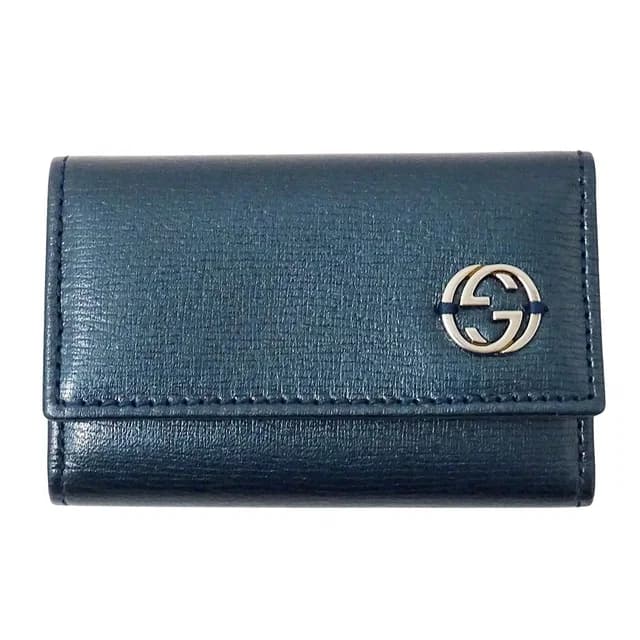 Gucci Key Case Interlocking G Leather Metallic Blue Green Compact Small Key in Blue Leather from The Reluxe, photo 1 of 1