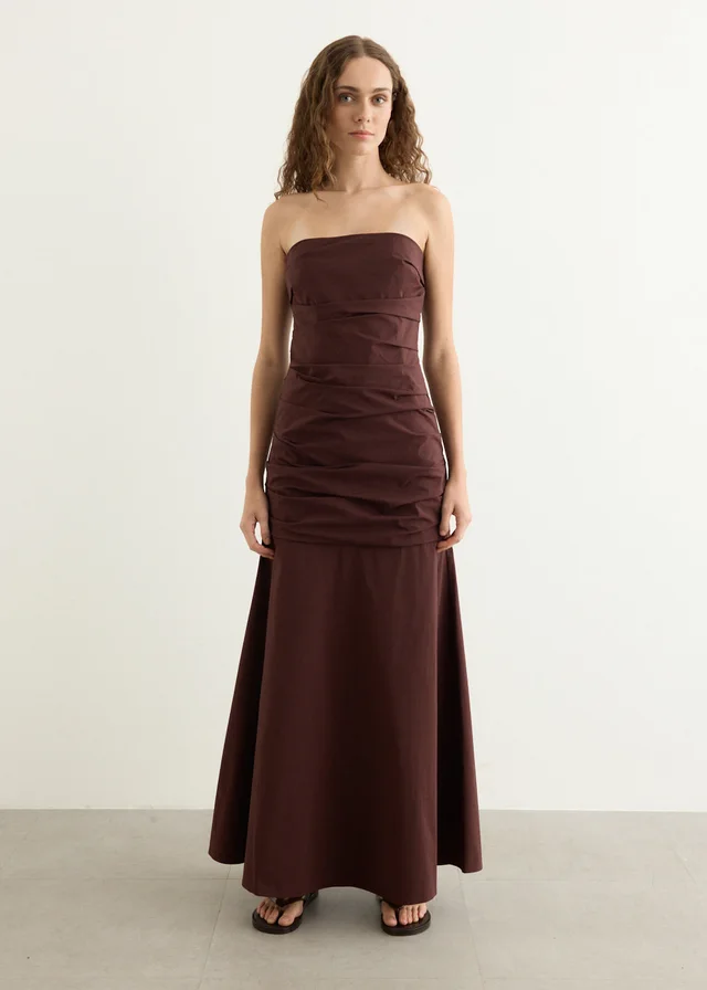 St Agni Gathered Strapless Longline Dress in Liqueur, image 1 of 1 from Incu