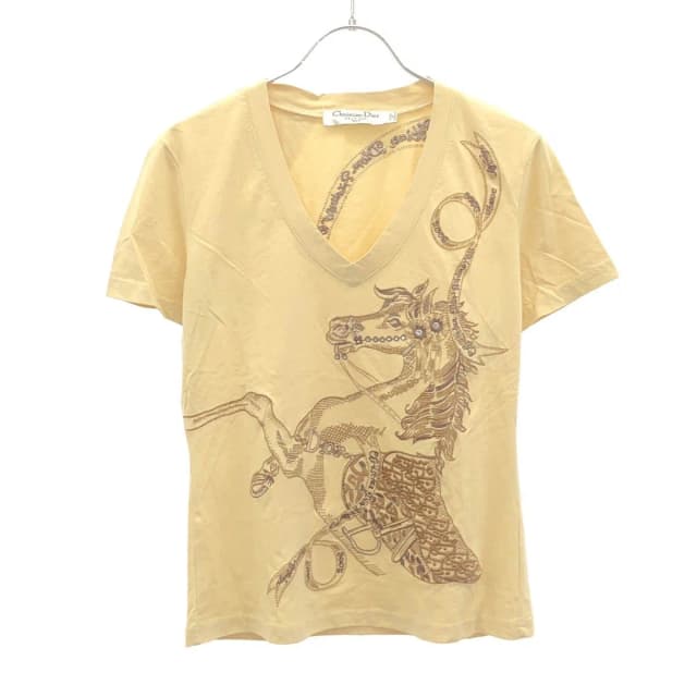 Dior Boutique Galliano Era Horse Embroidery V-neck T-Shirt Beige 42 in Beige from The Reluxe, photo 1 of 1