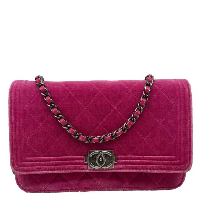 Chanel Boy Quilted Velvet WOC Crossbody Bag Fuchsia in Pink Velvet from Dallas Designer Handbags, photo 1 of 1
