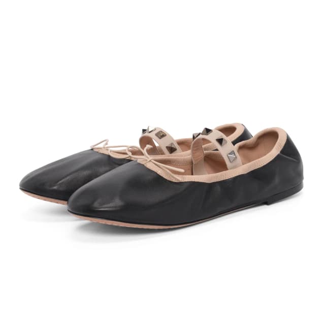 Valentino Garavani Rockstud Ballerina Flats 37.5 in Black Lambskin from Blue Spinach, photo 1 of 1