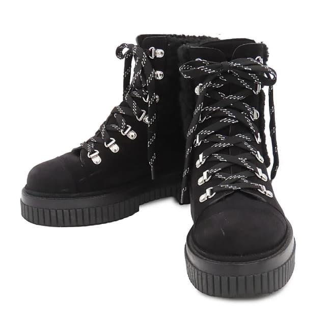 Chanel Coco Neige Suede Short Boots CC Logo Black Silver in Black Suede from The Reluxe, photo 1 of 1