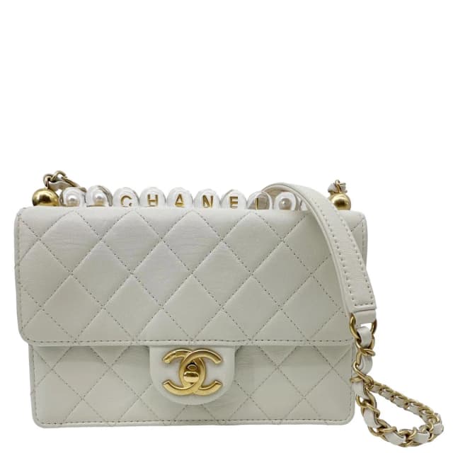 Chanel Chic Pearls Flap Quilted Leather Shoulder Bag Off White in White Leather from Dallas Designer Handbags, photo 1 of 1