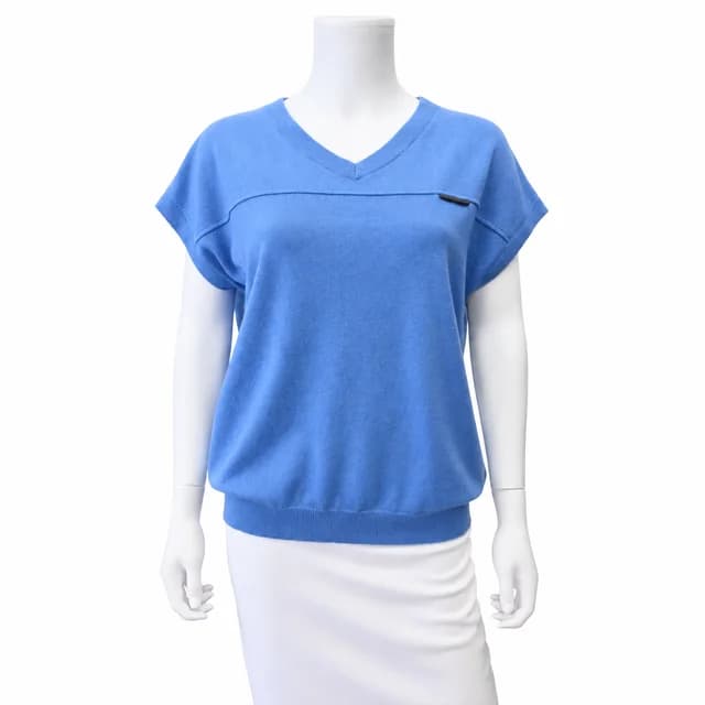 Brunello Cucinelli Blue Cashmere V-Neck Short Sleeve Sweater in Blue Cashmere from Clotheshorse Anonymous, photo 1 of 1