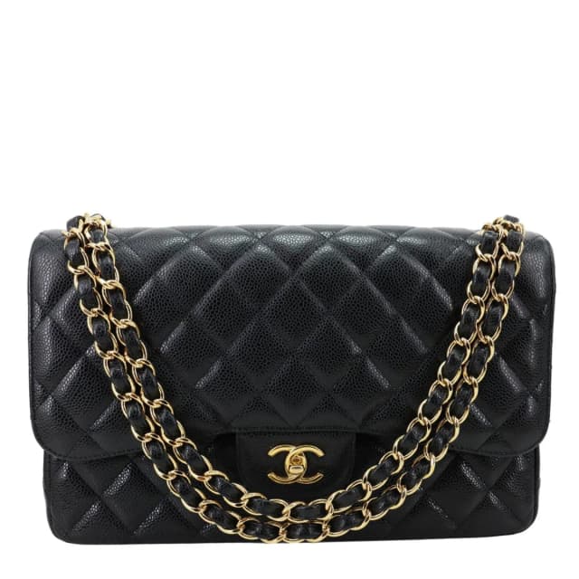 Chanel Classic Double Flap Jumbo Quilted Caviar Leather Shoulder Bag Black in Black Caviar leather from Dallas Designer Handbags, photo 1 of 1