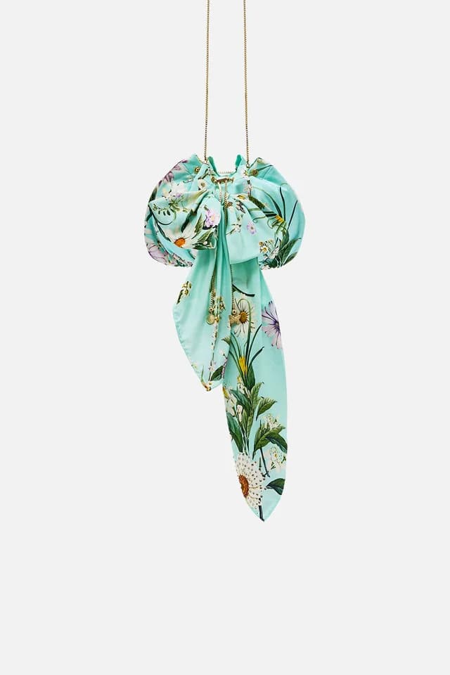 Camilla eBoutique DRAWSTRING POUCH BAG WITH OVERSIZED BOW FLORAL FREEFALL, image 1 of 1 from CAMILLA