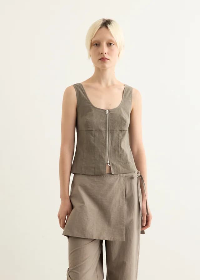 Incu Collection Anchor Zip Up Top in KHAKI, image 1 of 1 from Incu