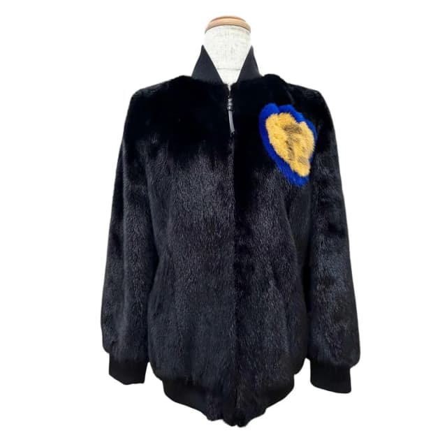 Fendi FF Logo Heart Motif Mink Zip Jacket Black 38 in Black Silk from The Reluxe, photo 1 of 1