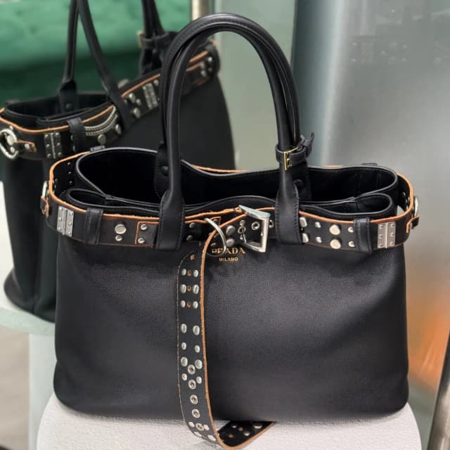 Prada Buckle Large Leather Bag with Studded Belt in Leather from Revivre Luxury Consignment, photo 1 of 1