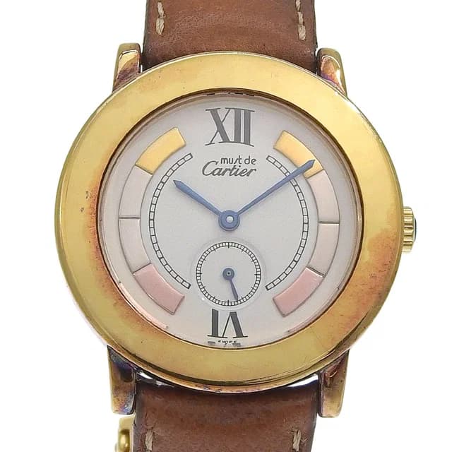 Cartier Mastrond 925 Sterling Silver Leather Gold Quartz Analog Display White in White Leather from The Reluxe, photo 1 of 1