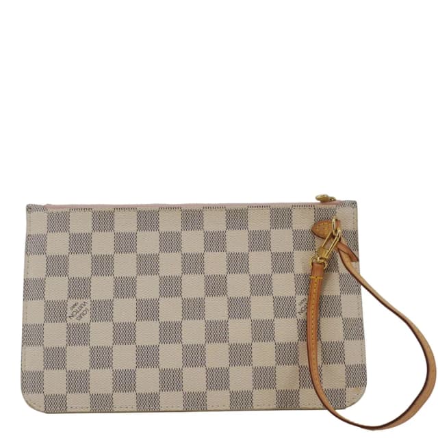 Louis Vuitton Neverfull Damier Azur Pochette Wristlet Rose Ballerine in Pink Canvas from Dallas Designer Handbags, photo 1 of 1
