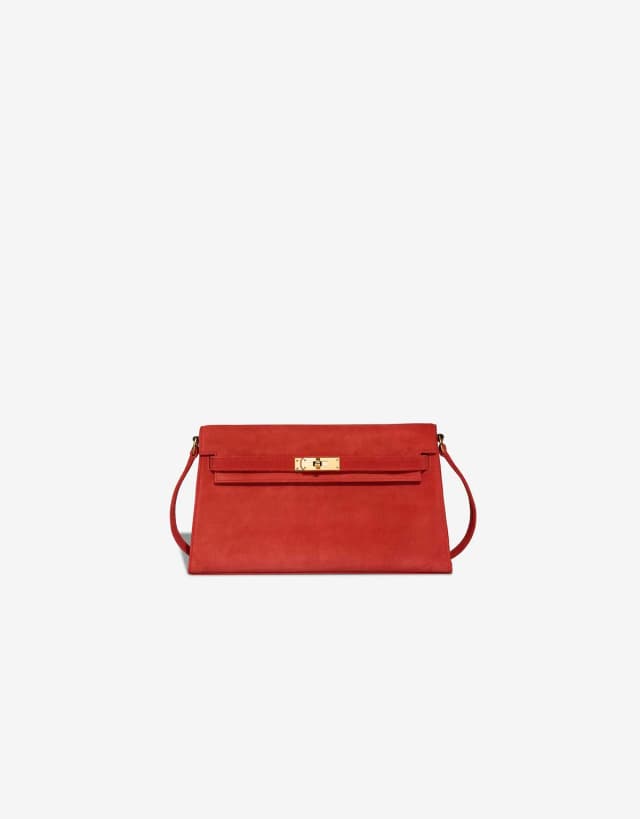 Hermès Kelly Elan Pochette Doblis Suede Capucine in Red Suede from SACLÀB, photo 1 of 1