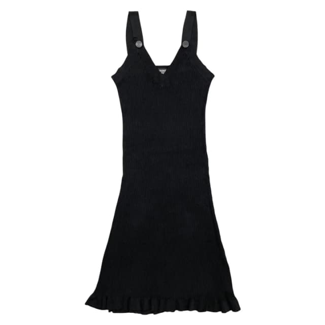 Chanel Sleeveless Dress Rib Knit 38 Viscose CC Logo Button Black in Black from The Reluxe, photo 1 of 1