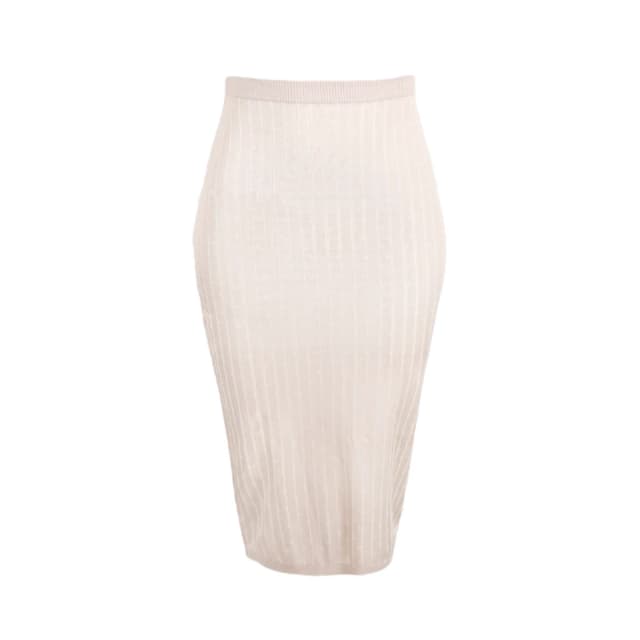 Fendi Micro Pinstripe FF Patterned Viscose Knit Skirt in Baby Pink Viscose from Designer Archives, photo 1 of 1