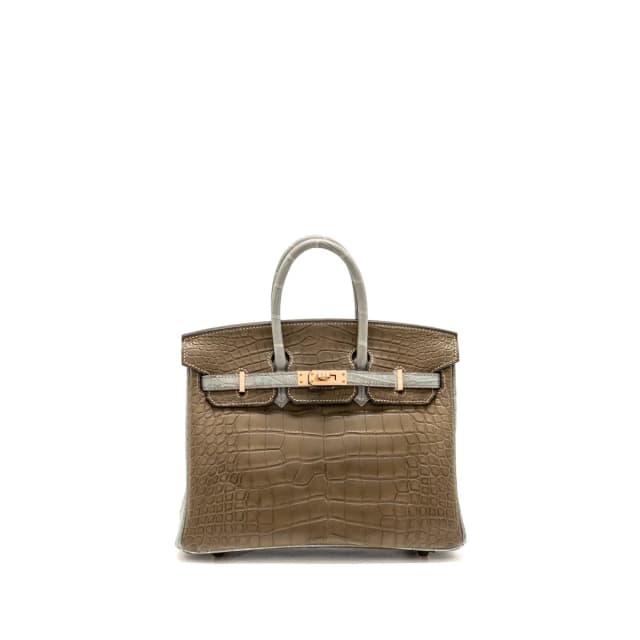 Hermès Birkin 25 Special Order Alligator Mississippiensis Matt Kraft/Gris Perle RGHW Stamp Z in Grey Crocodile from EMIER, photo 1 of 1